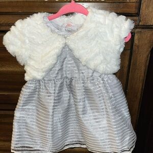 Baby Girl White Faux Fur Dress 3-6 months wonder nation.